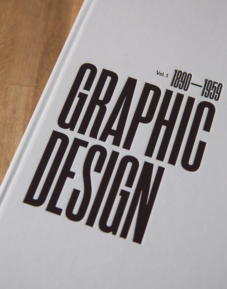 Close-up of a graphic design book cover highlighting years 1890-1959.